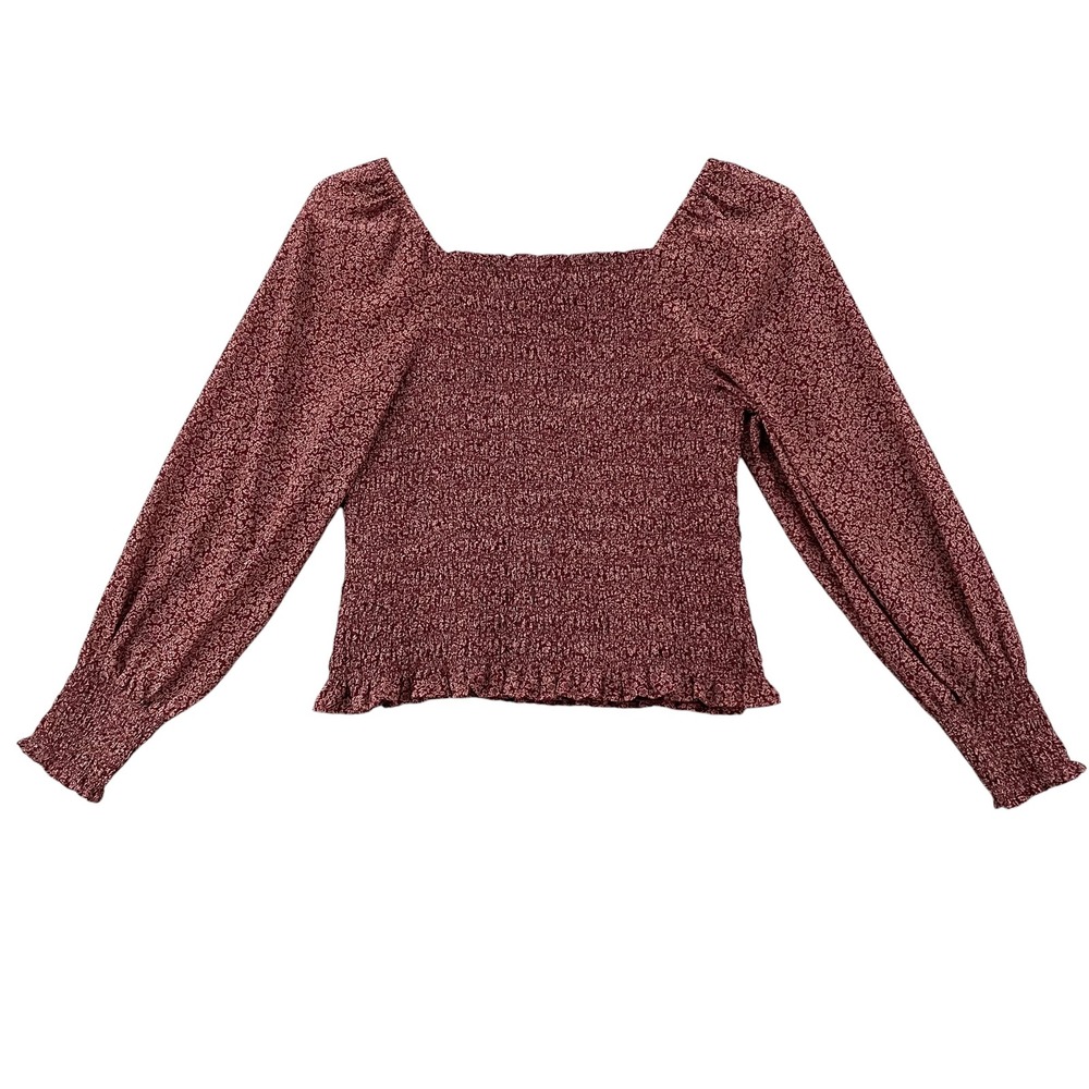 Madewell Burgundy Floral Smocked Square Neck Puff Sleeve Top Womens Medium M - Picture 8 of 8